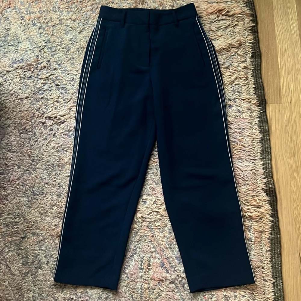 Aritzia Wilfred tie front dress pants. Size 8. Navy blue with white side stripe.